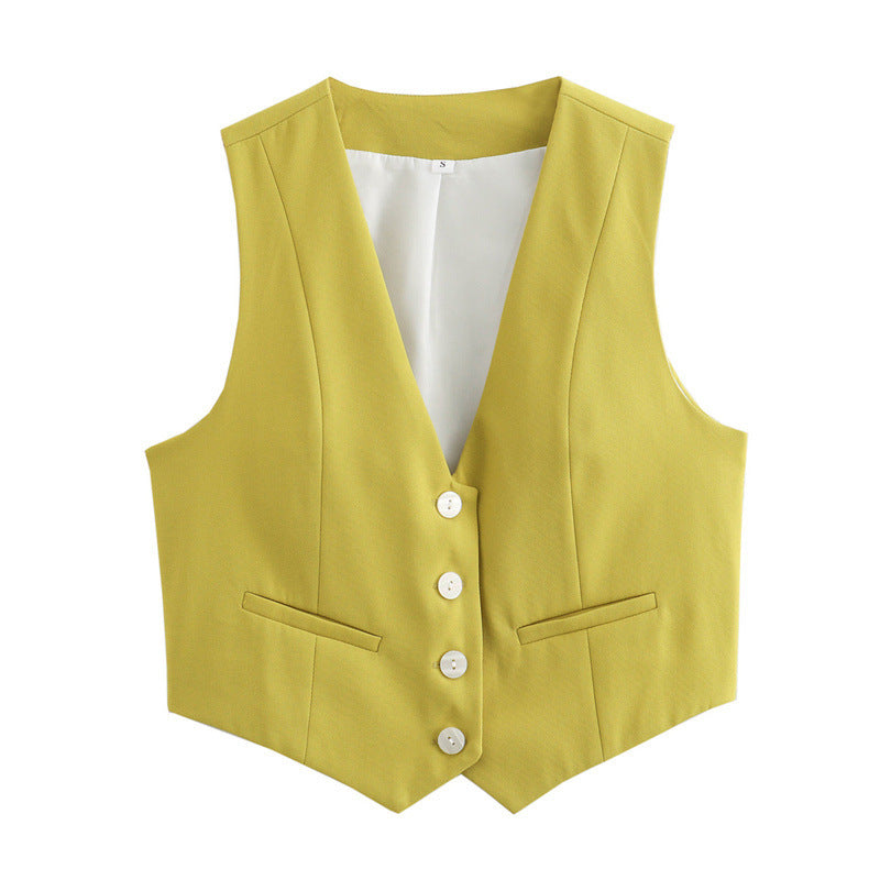 Women's Loose Button Decoration Multi-color Versatile Vest