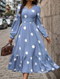 V-neck Long Sleeve Ruffled Hem Dress