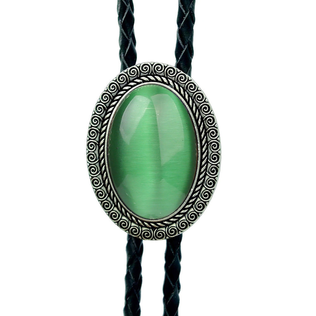 Jade Gem Bolo Tie Polo Neckline Rope Necklace