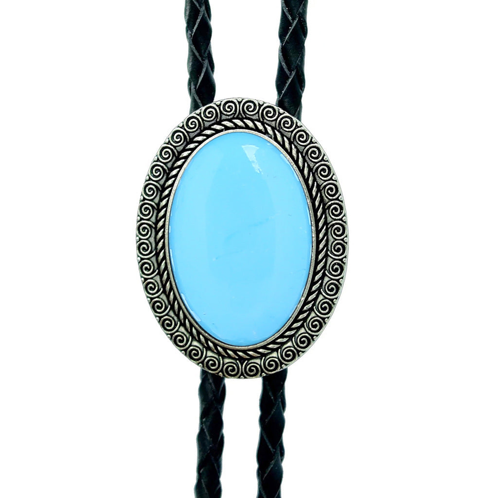 Jade Gem Bolo Tie Polo Neckline Rope Necklace